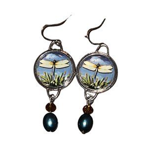 Pressed Dragon Fly Hook Earrings